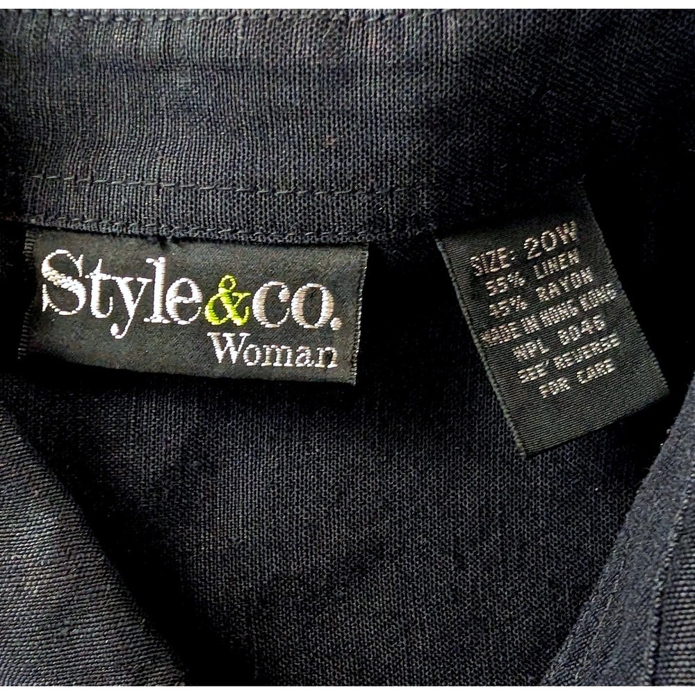 Vintage Style & Co Woman 20W Black Linen Rayon 3/4 Sleeve Shirt Hong Kong - Picture 3 of 7